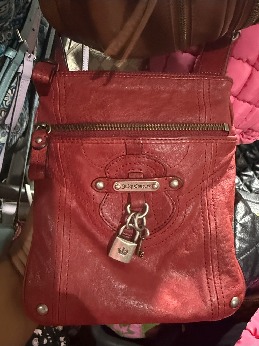 Juicy Couture Red Leather Padlock Crossbody Pouch